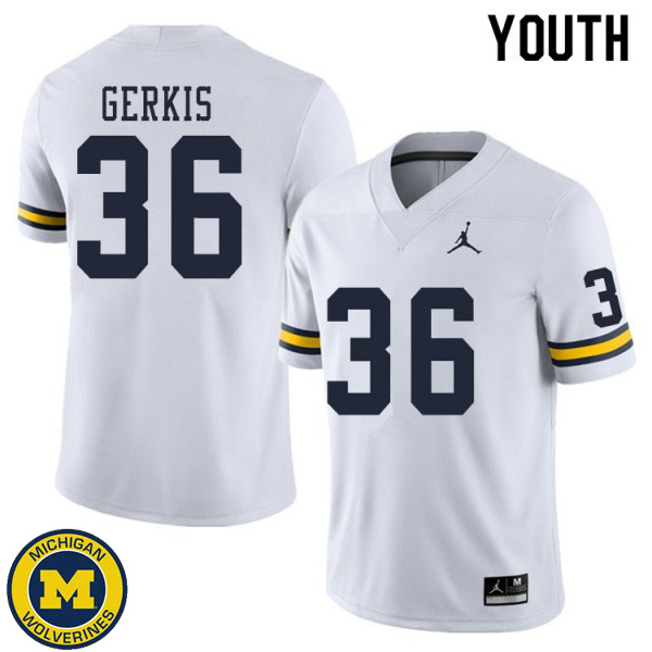 Youth Michigan Wolverines #36 Izaak Gerkis White Alumni Jersey